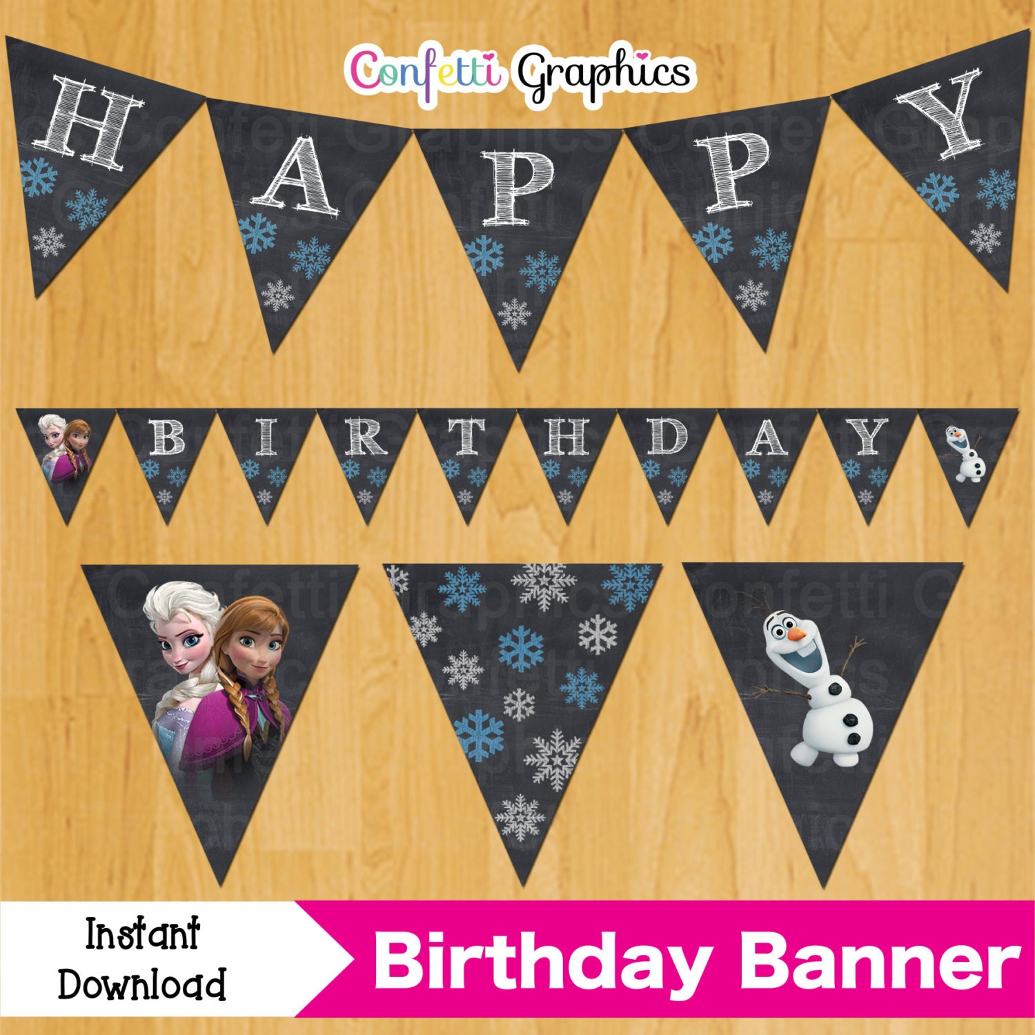 frozen chalkboard birthday banner anna elsa olaf bunting flags etsy