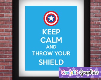 KEEP CALM And Throw Your Shield Captain America Super Hero Poster Sign Printable 8x10 Wall Art DIY Instant Download