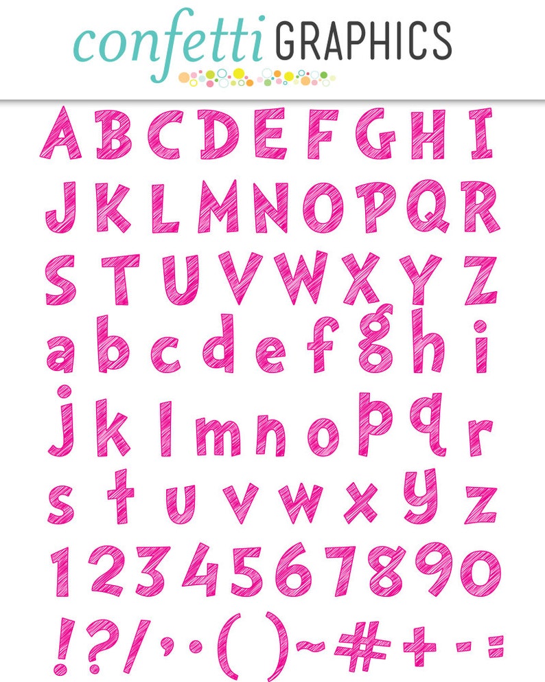 Scribble Alphabet Pink Clip Art 74 Uppercase Not Font Symbols High Quality Tansparent PNG Digital Elements Lowercase Letters Numbers