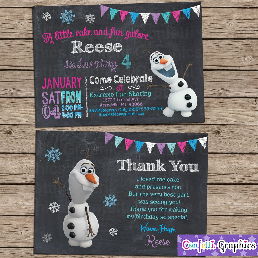 Olaf Frozen Birthday Invitation & Thank You Card Set - Etsy