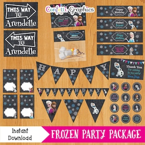 Frozen Party Package Anna Elsa Olaf Birthday Banner Cupcake Topper ...