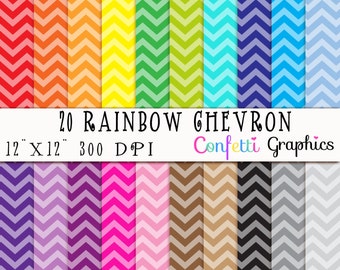 Rainbow Bright Chevron Digital Paper Pack 20 Colorful Sheets Scrapbooking