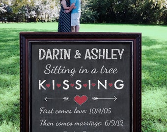 Chalkboard Pregnancy Baby Announcement Sitting in a Tree KISSING Chalk Poster Sign Photo Shoot Prop - DIY Digital File