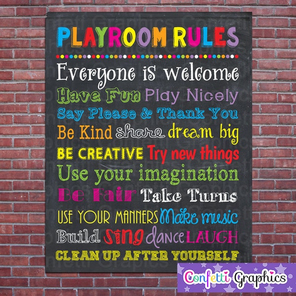 Playroom Rules Chalkboard Sign Poster Inspirational Motivational Chalk Subway Wall Art Wall Decor Kids Room Play Room // Instant Download