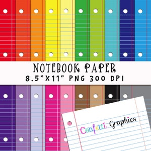 Lined Notebook Paper in Rainbow Bright Digital Paper Pack 20 Colorful Sheets Paper Size 8.5" x 11" Scrapbooking School Teacher Classroom