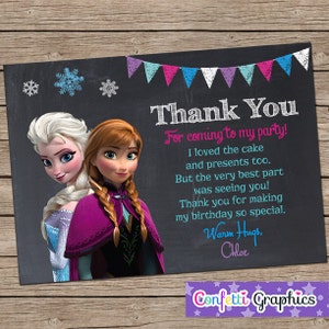Frozen Elsa Anna Thank You For Coming to My Birthday Party Karte Kreidetafel Kreide Mädchen Niedlich Bunt Bedruckbar Personalisiert