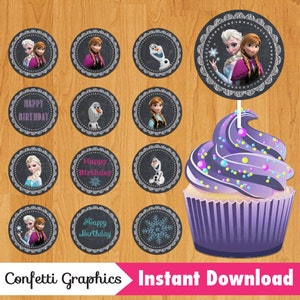 Frozen Party Package Anna Elsa Olaf Birthday Banner Cupcake Topper ...