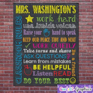 Classroom Rules Personalized Custom School Teacher Sign Poster Inspirational Chalkboard Chalk Subway Wall Art Gift Customized