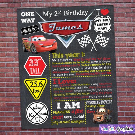 Disney Cars Invitation Chalkboard Lightning Mcqueen Birthday 