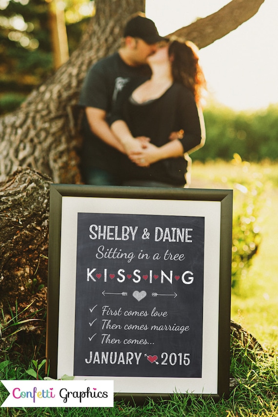 chalkboard pregnancy baby announcement sitting in a tree kissing chalk poster sign photo shoot prop diy digital file chalkboard baby announcements