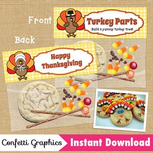 Turkey Parts / Happy Thanksgiving / Treat Bag / Ziplock Topper / Bag Toppers / Turkey Cookie Treat / Teacher School Classroom