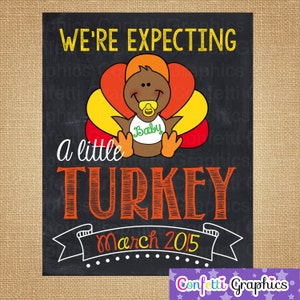 Estamos esperando un poco de pavo Otoño Acción de Gracias Octubre Noviembre Bebé Revelar Anuncio de embarazo Pizarra Cartel Accesorio fotográfico