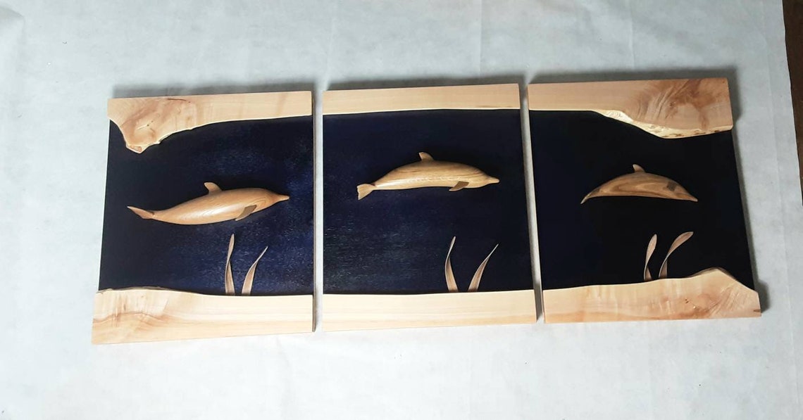 Tallas de delfines Wood Wall Art Tallada Escultura | Etsy