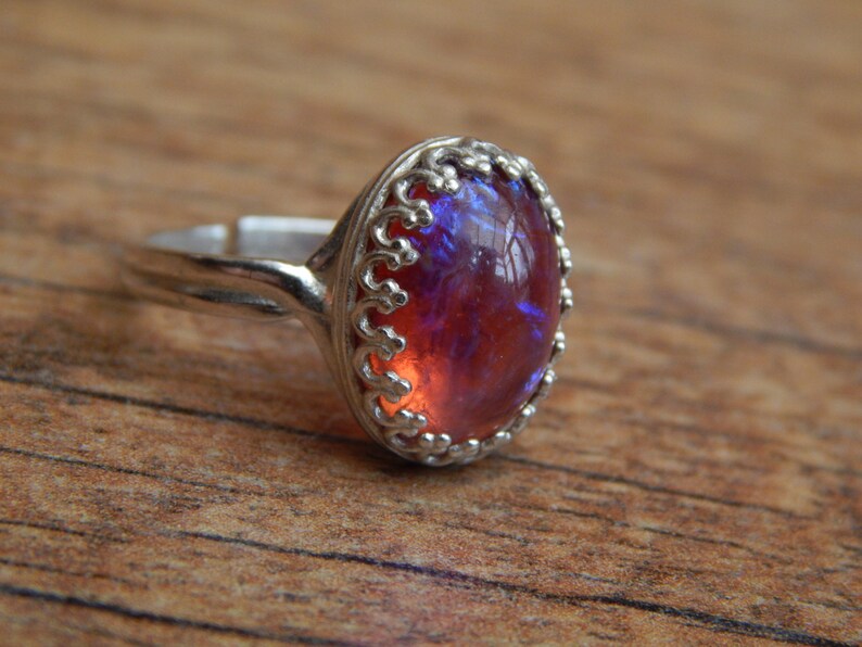 adjustable sterling silver dragons breath ring jelly opal mexican fire opal dragons breath