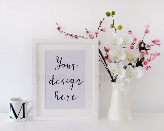 Frame Mockup With Flowers Plain Jane White Frame White