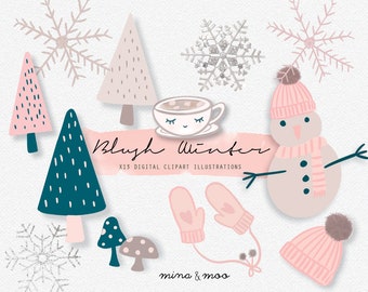 Winter clipart Snow girl pink winter wonderland baby shower Cozy home teacup blush pink Winter Clipart Fashion cute coffee planner stickers
