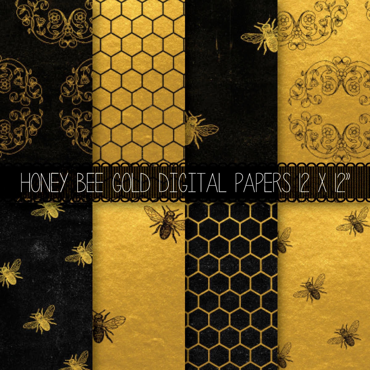 Download Honeybee Digital Pattern Digital Paper Pack Hexagon Digital Etsy