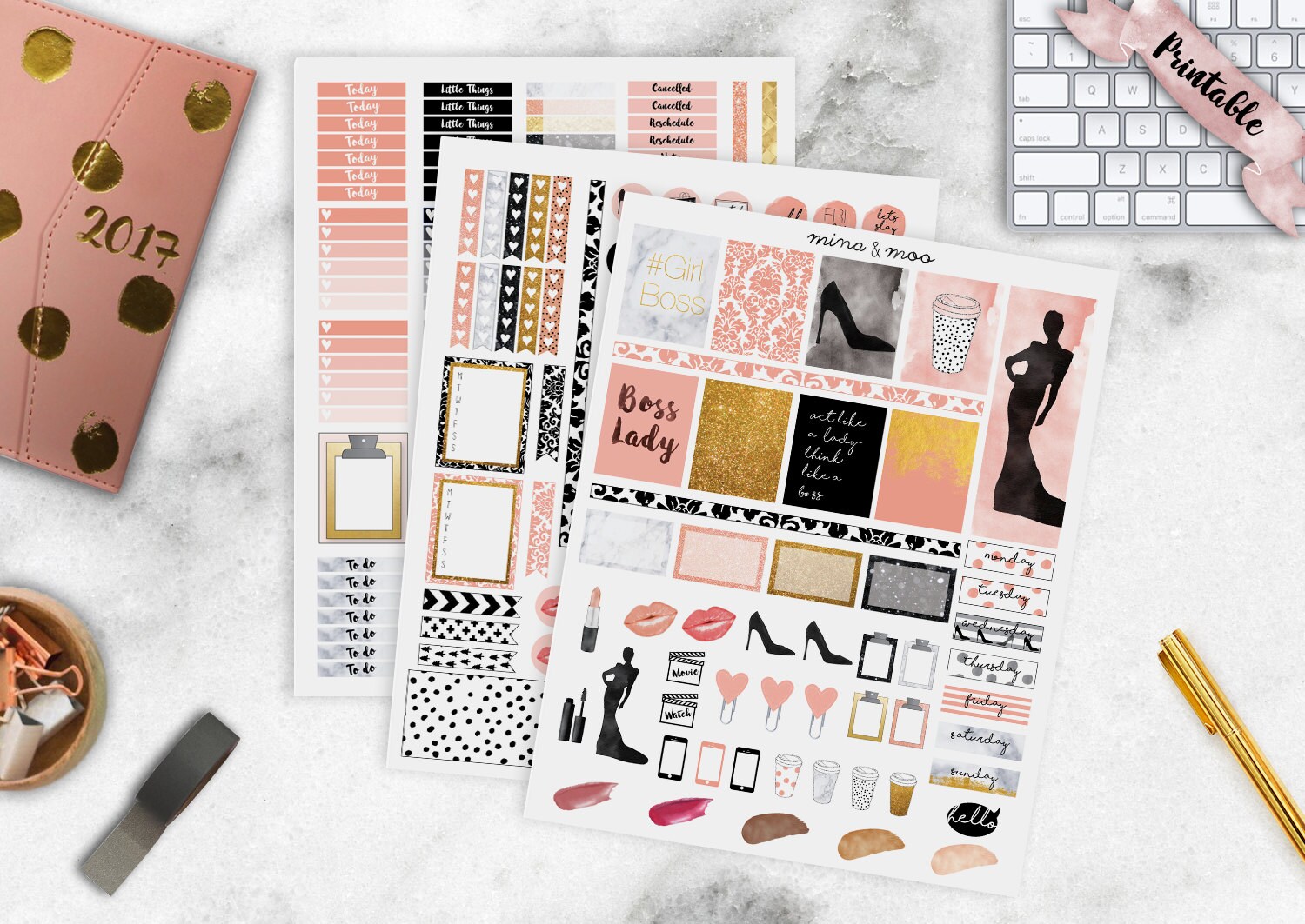Girly Planner Printables Pink Weekly Printables Lady Boss - Etsy UK