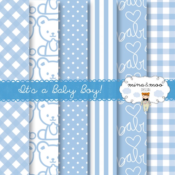 Baby Boy Digital Paper Boy Digital Paper Blue Polka - Etsy Denmark