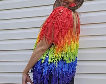 Rainbow Fringe Crochet Vest