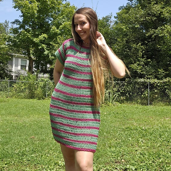 crochet stripe dress PIPER STRIPED CROCHET MINI DRESS-SHERBERT Lucca Couture