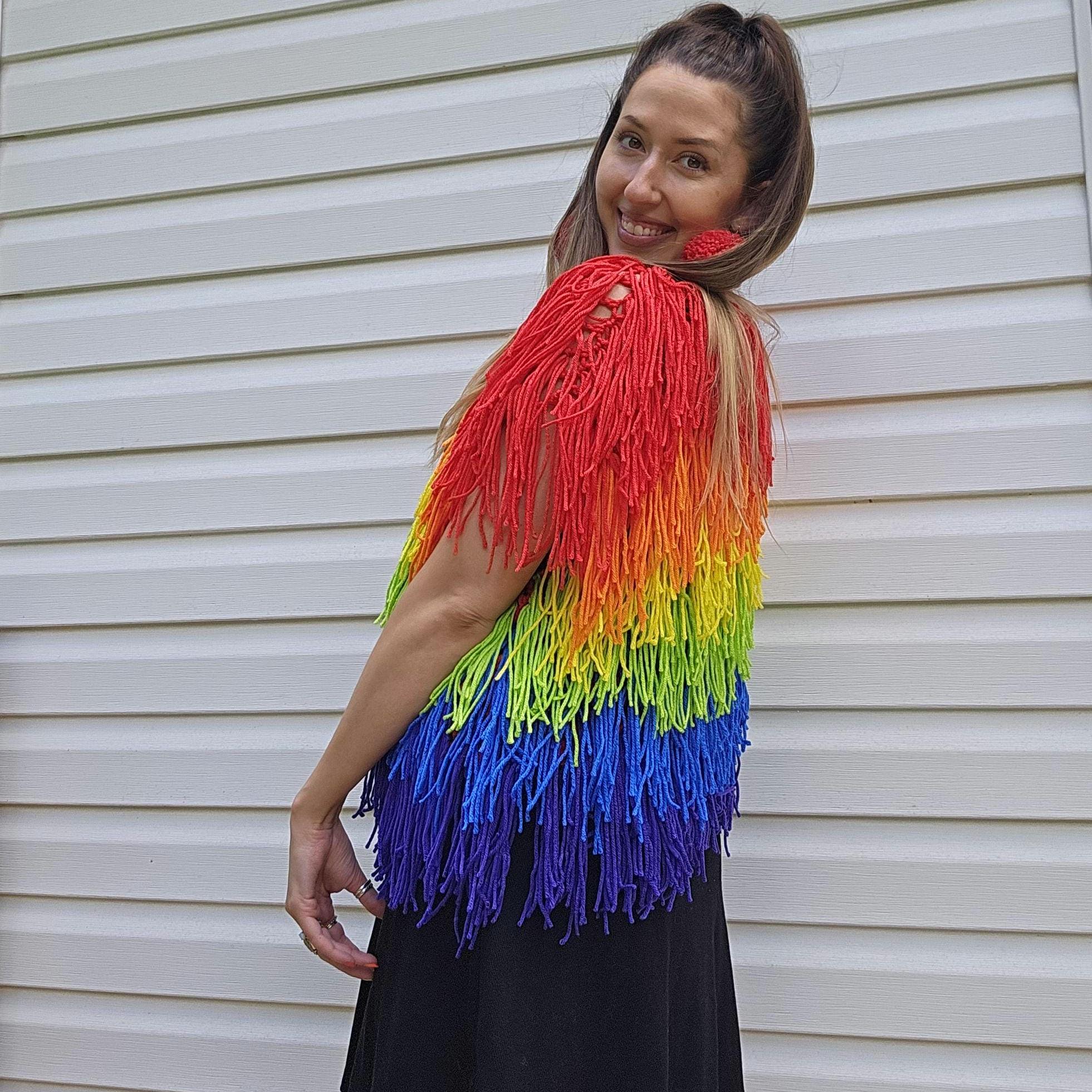 colorful border fringe vest Fringe Vest - 