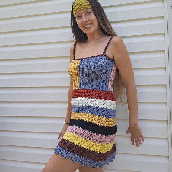 striped crochet mini dress Lilibelle Striped Crochet Mini Dress