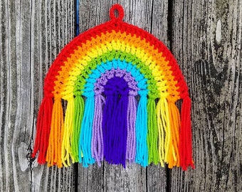 Unity Rainbow Fringe Wall or Window Hanging / Boho Hippie Pride Decoration