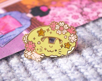 Kawaii Donut Enamel Pin | Cat Art Design | Sakura Cherry Blossoms
