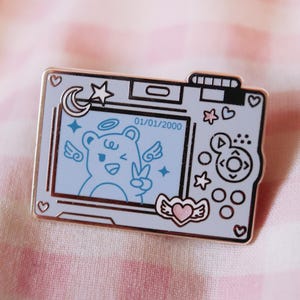 y2k digital camera enamel pin anime digicam cybershot design - trinkets, 2000s fashion aesthetic