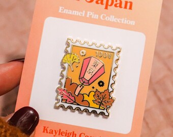Japanese Enamel Pin Stamp  - Lanterns Japanese Stamp Collector, Autumn in Japan