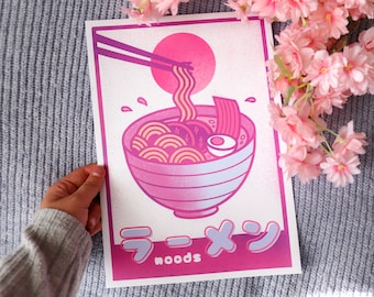 Ramen Art Japanese Food Print | Noodle Soup, Lofi, Kitchen Print Aesthetic 80s, Japan Culture, Japanese Language