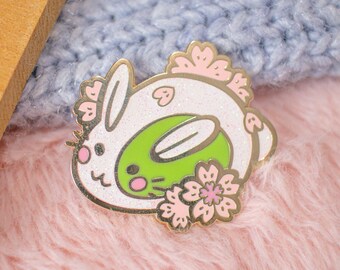 Green Tea Enamel Pin Bunny with  Cherry Blossom - Hanamachi Kyoto Collection