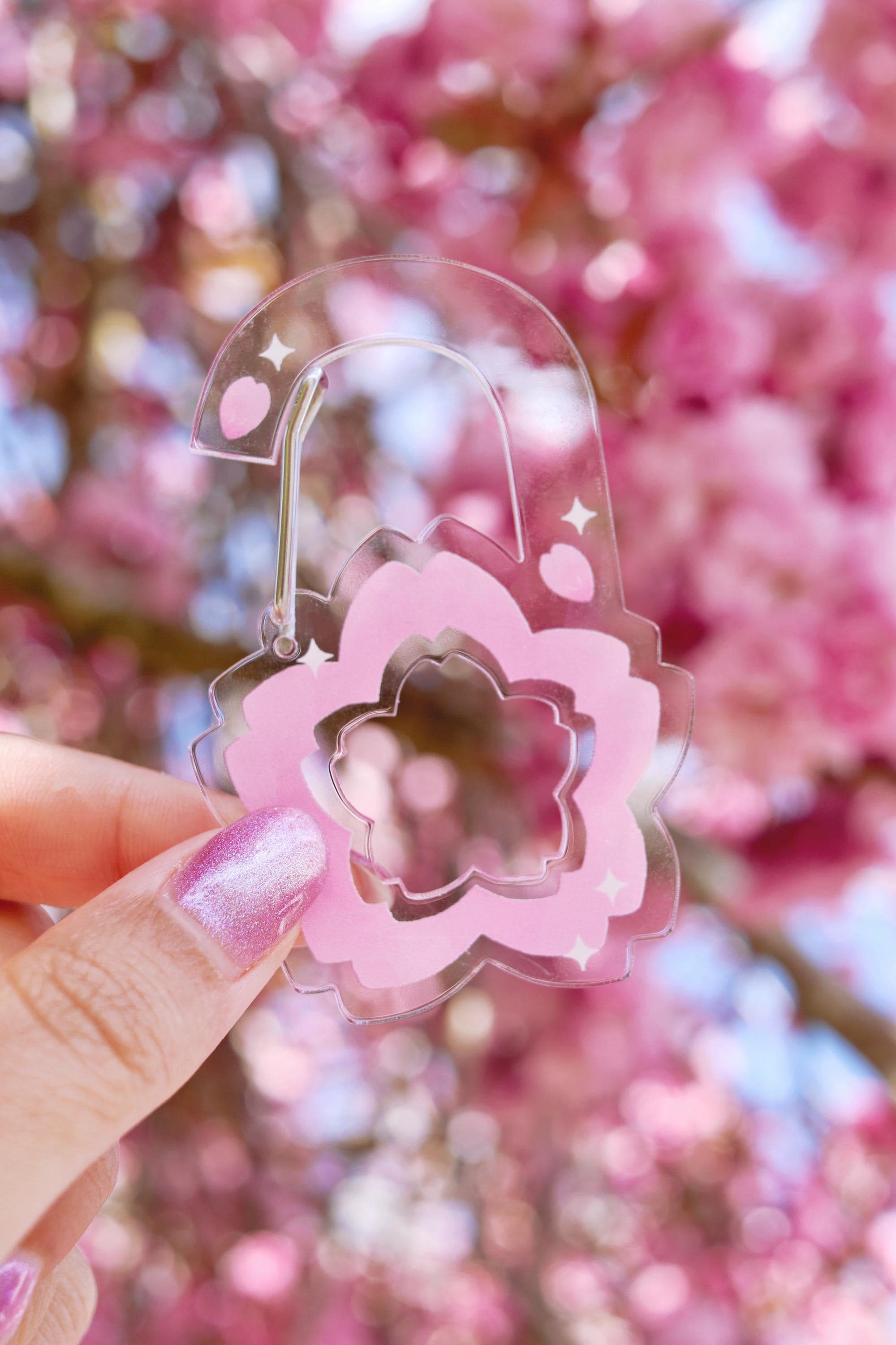 Acrylic Carabiner Cherry Blossom Sakura Illustration Design trinket holder bag charm