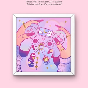 Impression d'art en feuille d'or de qualité B Manette Gamer Girl Art Anime Manga | Illustration esthétique de l'an 2000