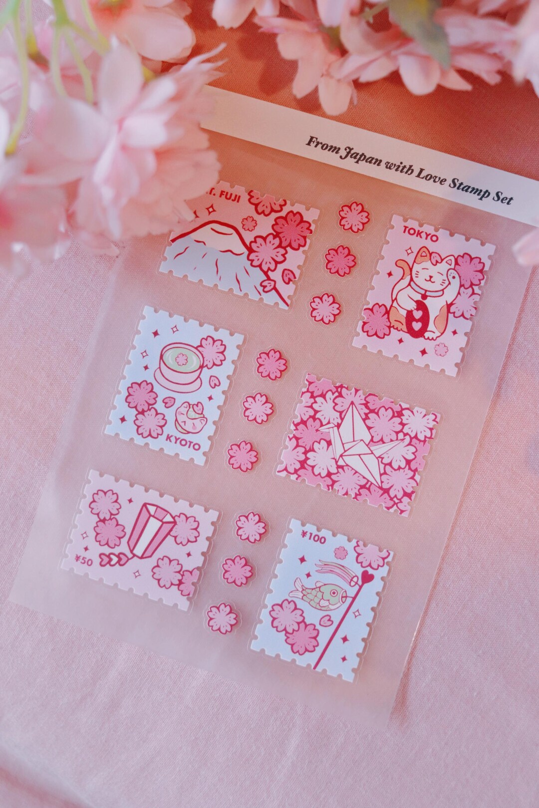 Japan Stamps Cherry Blossom Clear Sticker Sheet Sakura Petals ...