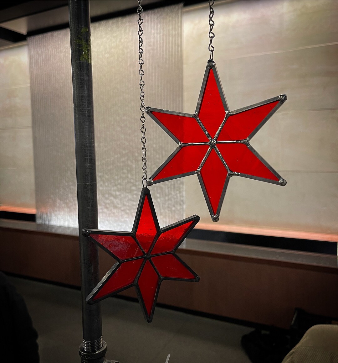 Stained Glass Chicago Star Sun Catcher Etsy