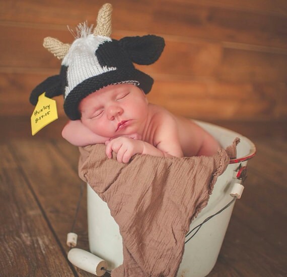 Knit Newborn Holstein Calf Hat - Etsy 