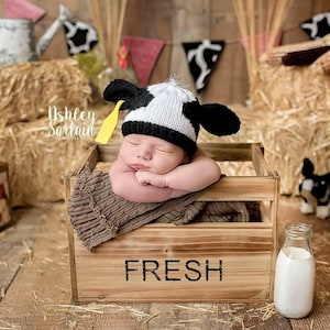 Knit Holstein PDF PATTERN for Baby Hat, downloadable pattern only