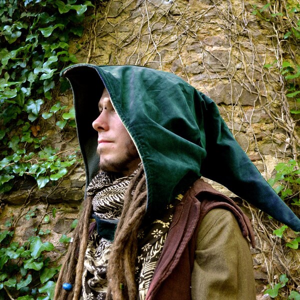 Green Elven Hood in Corduroy with Fleece or Cotton Lining