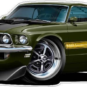 Classic Car 1969 Mustang Mach 1  Magnum Wheels Wall Decal, Car Photo Decal, Man Cave Decor, Fathers Day Gift, Boys Room Decor, Hot Rod Car