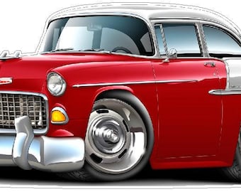 1955 Chevy Belair Cartoon Car Wall Decal: Vintage Garage Decor