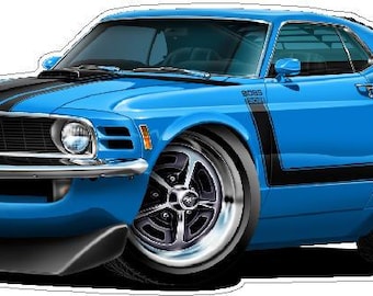 1970 Ford Mustang Boss 302 Wall Decal: Vintage Car Art