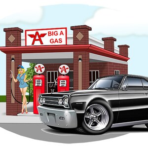 1967 Belvedere Gas Station Wall Decal, 1967 Plymouth, Car Wall Decal, Classic Car, Gift for Him