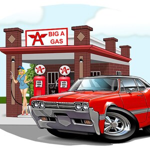 1966 Cutlass Gas Station Wall Decal, Oldsmobile Wall Decal, Car Wall Decal, Vinyl Decals, Sports Car, Cartoon Car