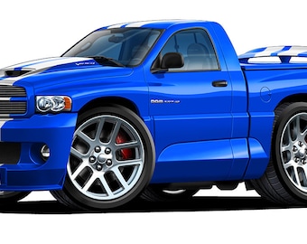 Calcomanía de pared con el dibujo animado de Dodge Ram SRT-10: elige tamaño y color
