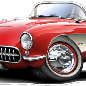 1956-57 Corvette WALL DECAL Chevy Vintage Classic Cartoon Car Vinyl Sticker Graphic Garage Decor Officially Licensed Product Walls Windows