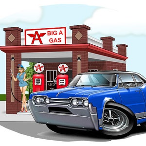 1967 Cutlass Gas Station Wall Decal, Oldsmobile Wall Decal, 1967 Cutlass, 1967 Olds, Vinyl Graphic