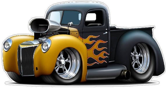 1940 Ford Truck W Flames Wall Decal Vintage Classic Cartoon Car Vinyl Sticker Graphic Man Cave Boys Room Decor Officially Licensed Product