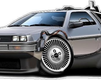 Calcomanía de pared con el coche de dibujos animados Delorean de Regreso al futuro